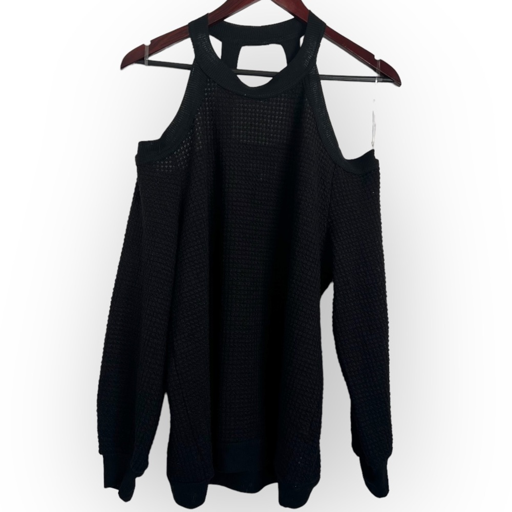 Listicle | V neck Open Shoulder Black Oversized Sweater Sweatshirt  Size Small
